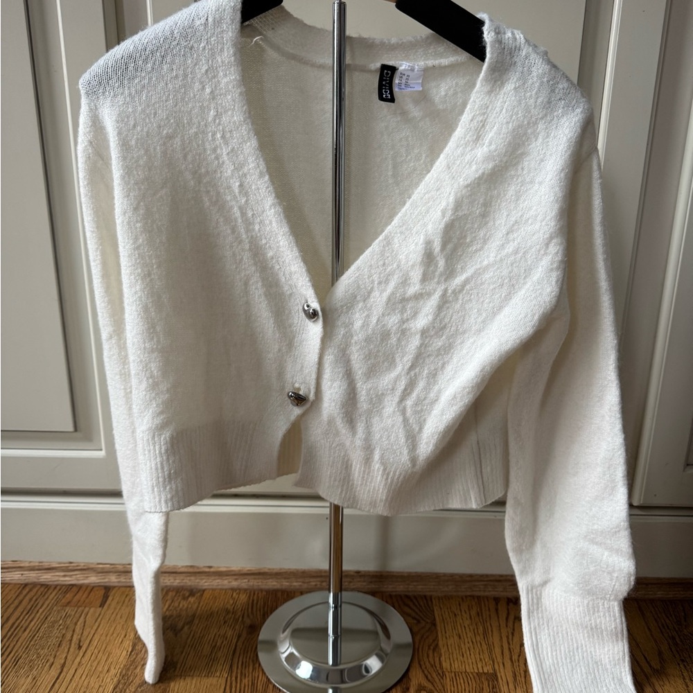 White Button-Up Cardigan, Heart Buttons, H&M